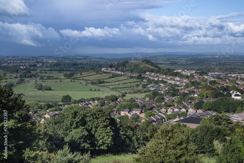 View from top of Glastonbury Tor overlooking Glastonbury town in