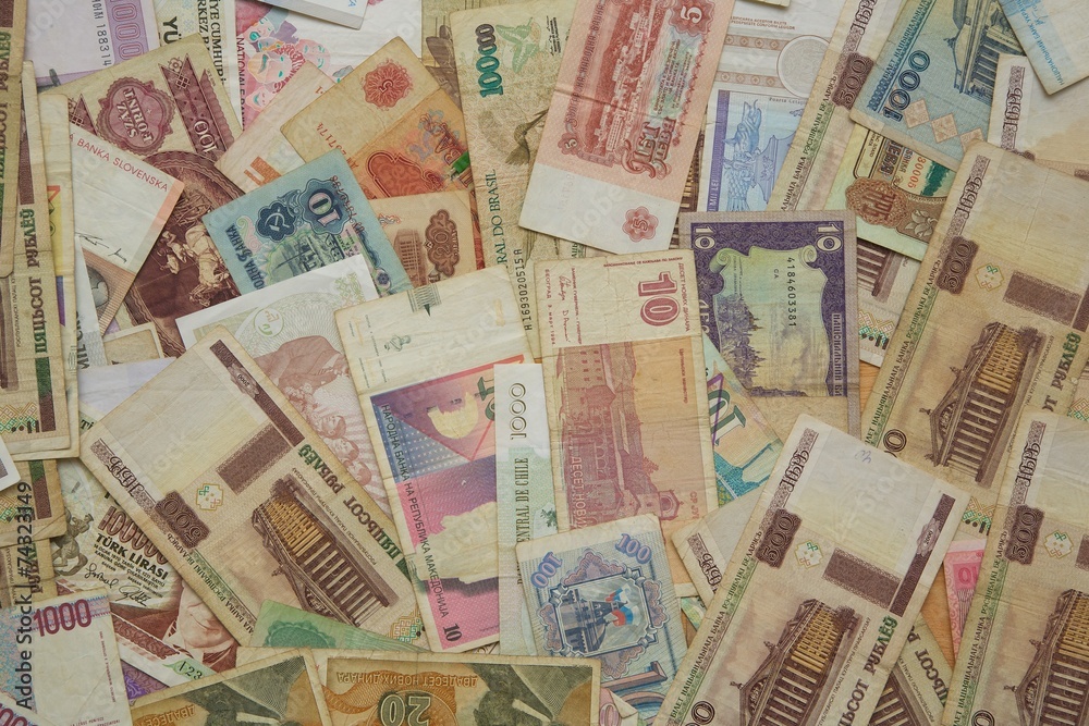 Old money from different countries. Background