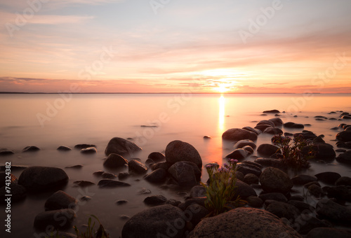 Sunset over the baltic sea, coastline of Öland