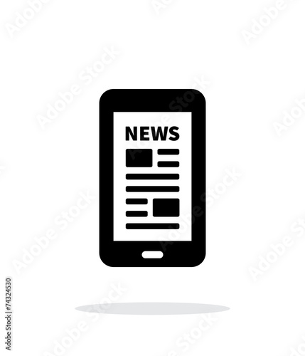 Mobile phone with news icon on white background.