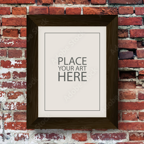 Brown Wooden Frame on Red Brick Wall