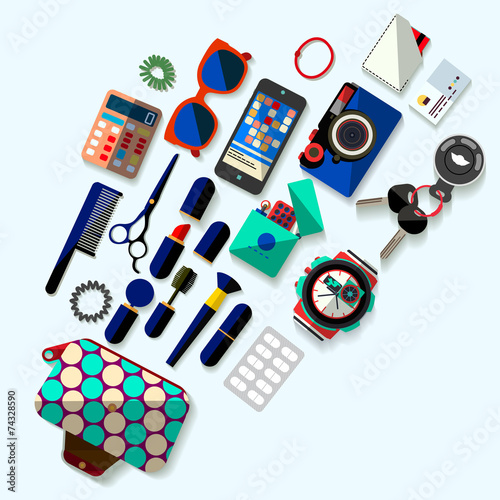 Open female bag. Flat design.
