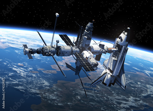 Fototapeta Naklejka Na Ścianę i Meble -  Space Shuttle And Space Station In Space