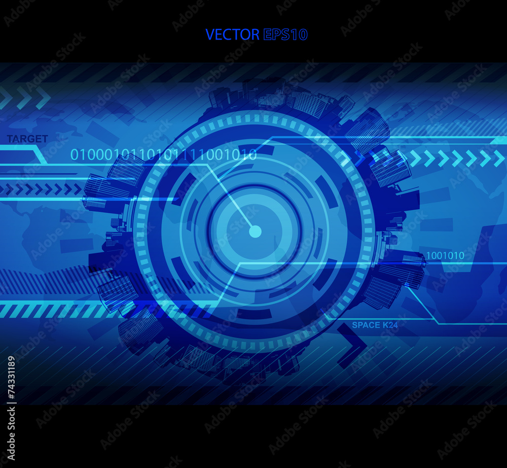 Abstract blue technology illustration with place for your text. - obrazy, fototapety, plakaty 