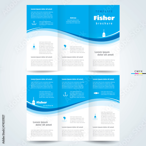 brochure design template vector trifold fisher, cmyk profile