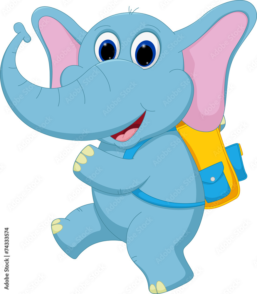 Obraz premium Cute elephant going to school