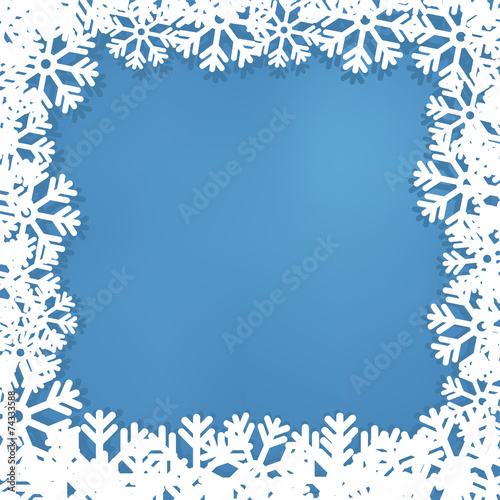 New Year's frame from snowflakes, on a blue background.