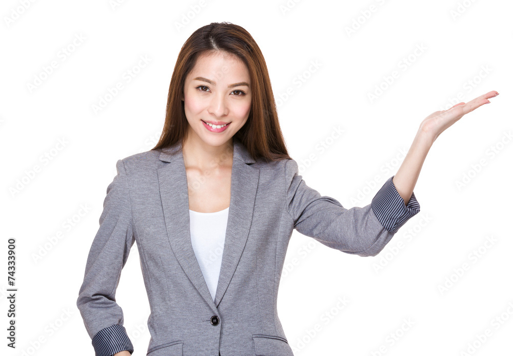 Businesswoman with open hand palm Businesswoman with open hand palm