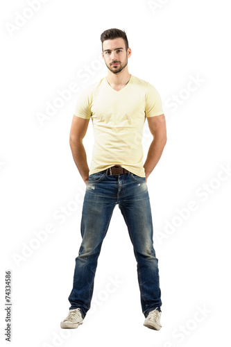 Serious standing man full body isolated
