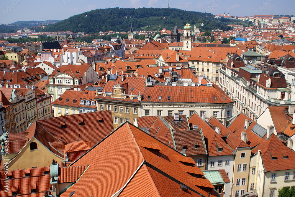Red roofs of houses in  Old  Central Square, Prague
