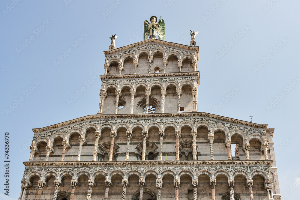 San Michele in Foro medieval church facade. Lucca, Italy