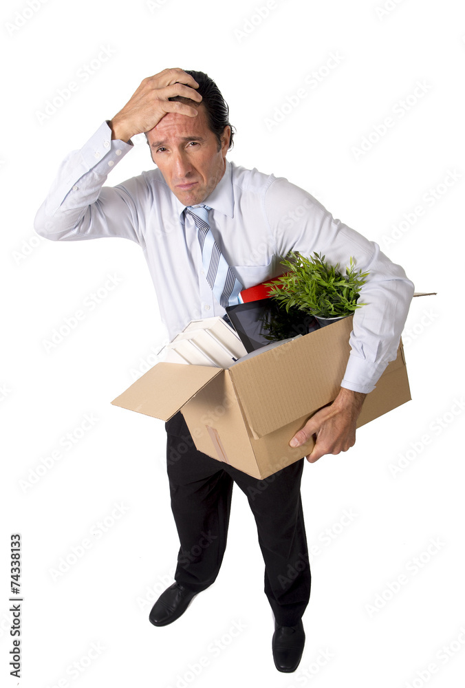 senior businessman carrying office box fired from work depressed senior businessman carrying office box fired from work depressed