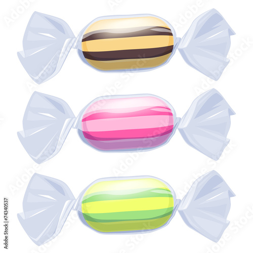Set of candies in transparent wrapper.