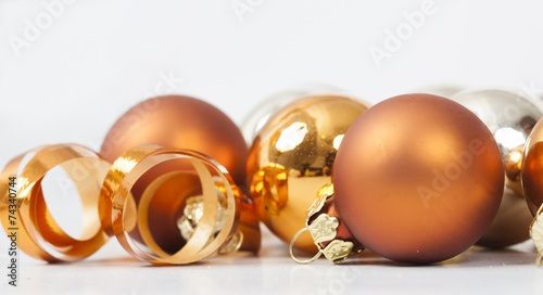 Close up on golden Christmas balls