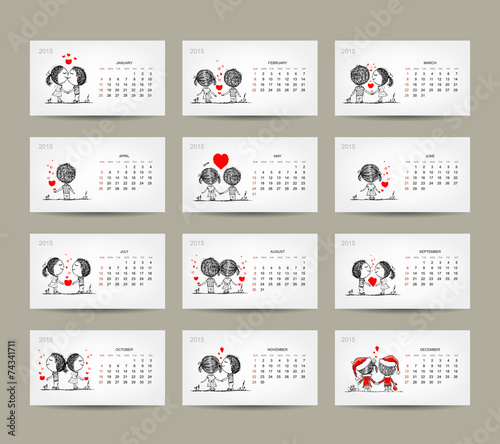 Calendar grid 2015 design. Couple in love together