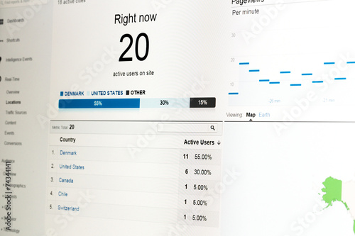 Web analytics data on computer monitor