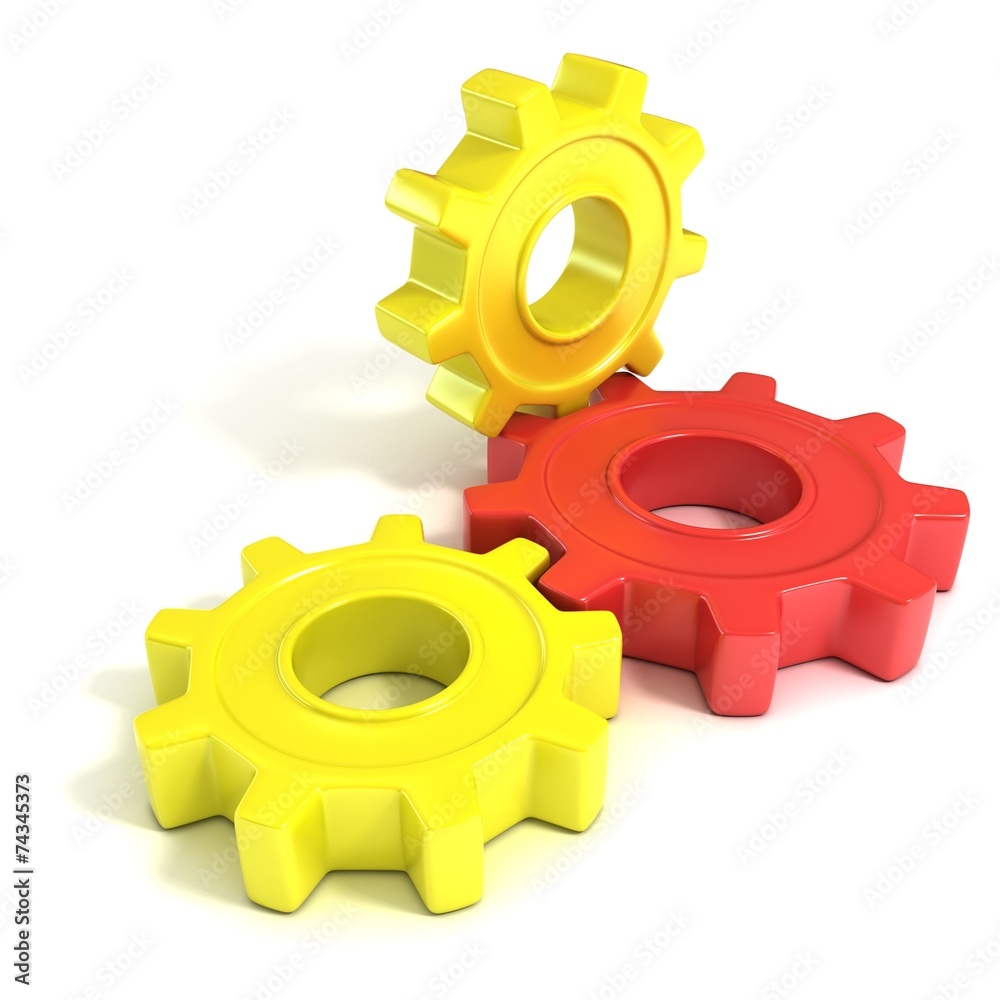 Three gear wheels, 3D concept, isolated no white background Three gear wheels, 3D concept, isolated no white background