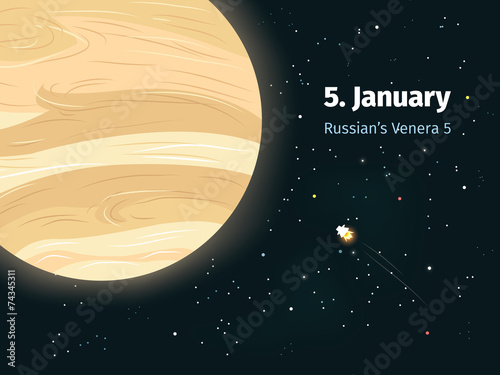 Russian's venera 5 flies to the Venus. 5. january.