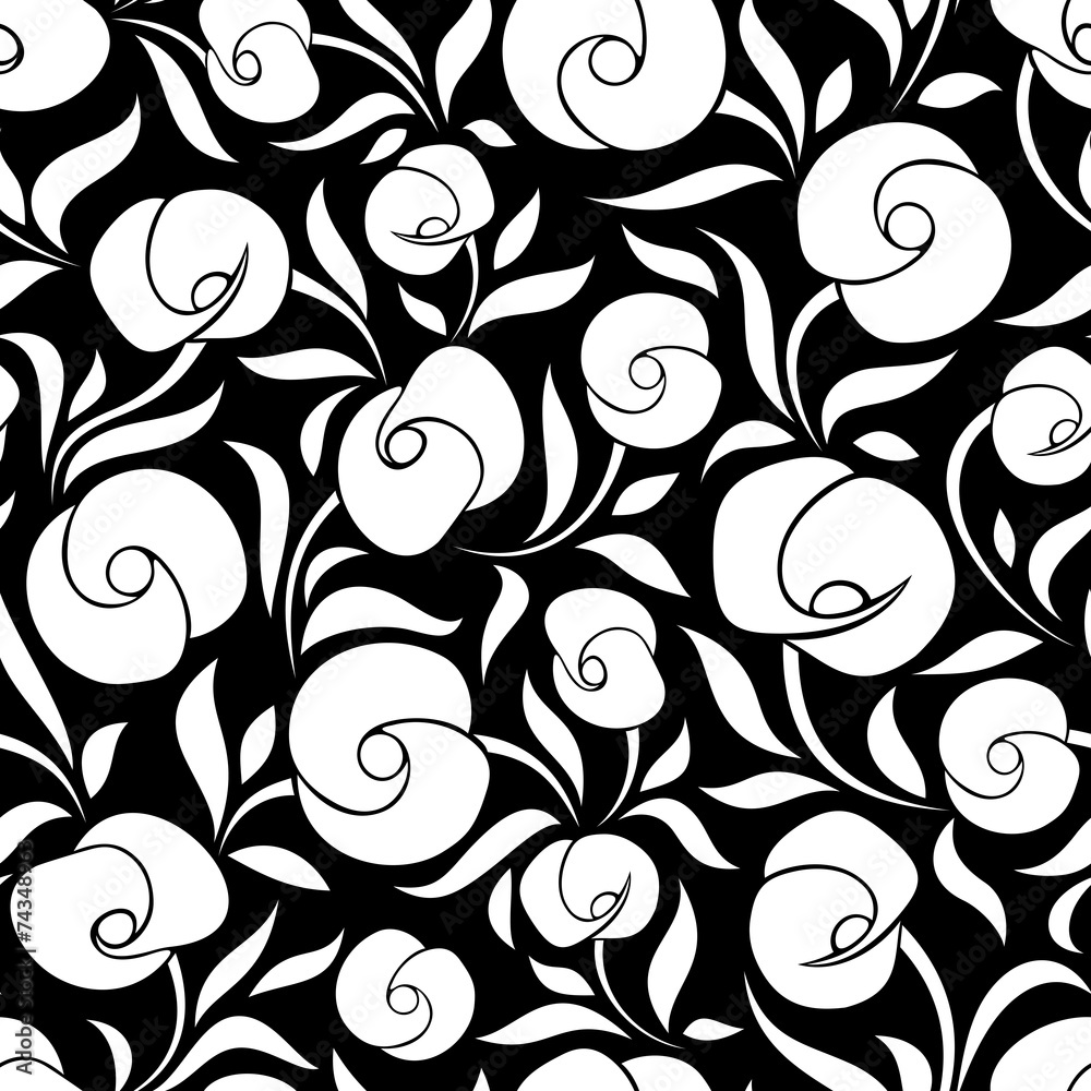 Seamless black and white floral pattern. Vector illustration. Seamless black and white floral pattern. Vector illustration.