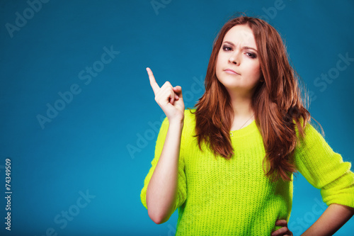 Quadro em tela woman shaking wagging her finger girl scolding