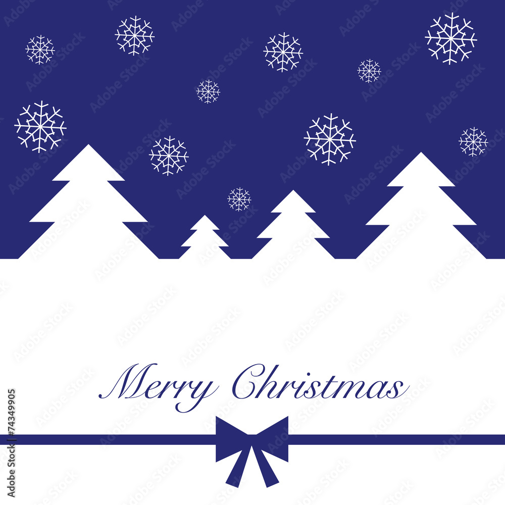 Christmas greeting card with white Christmas tree and Merry Christmas text