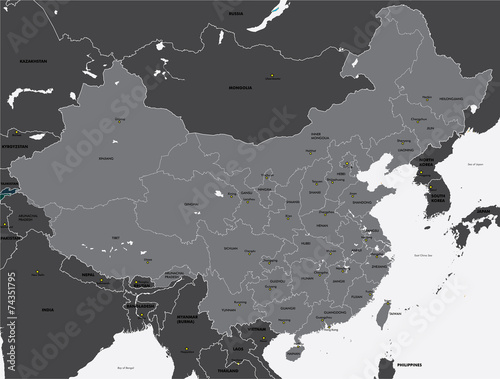 Canvas Print Black and white map of China