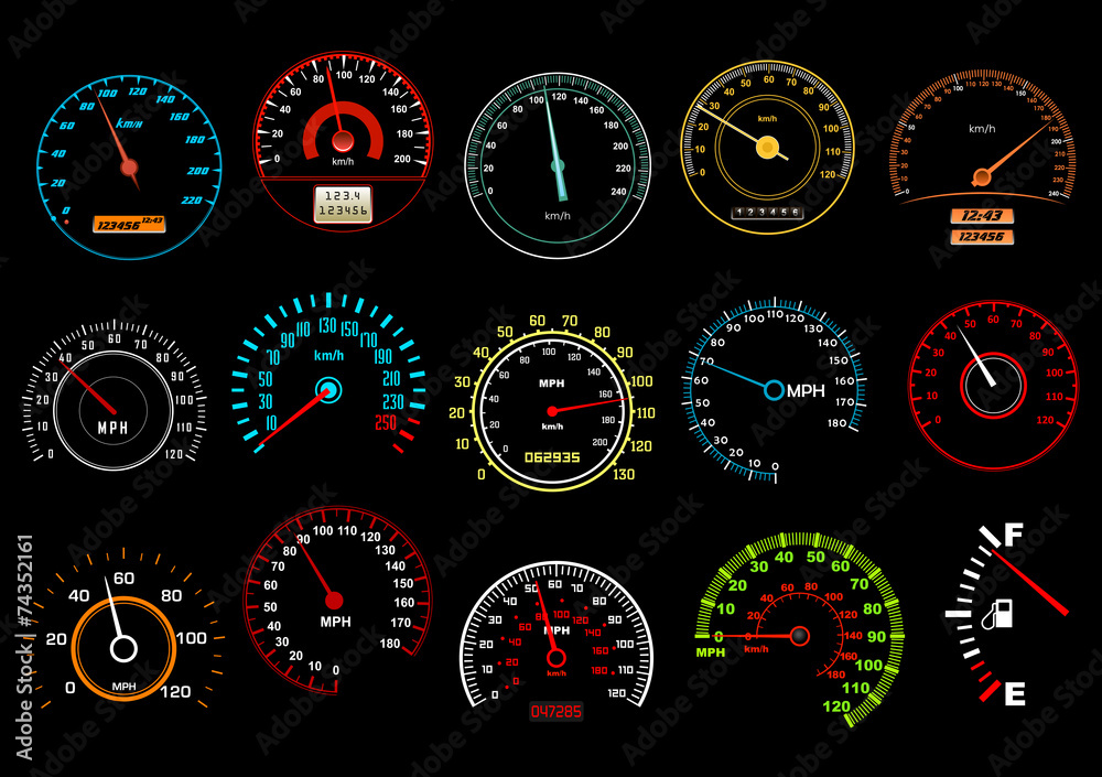 Naklejka premium Car speedometers on black background