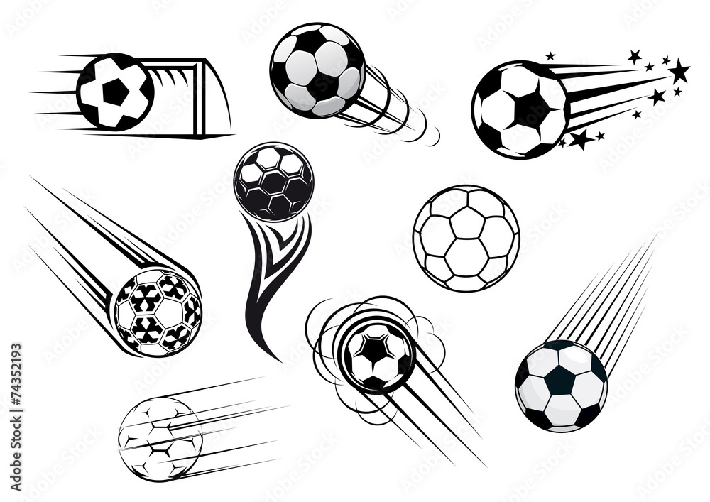 Naklejka premium Flying soccer balls