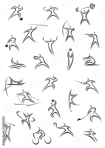 Set of sporting sketch character icons