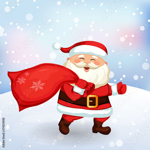 Santa Claus running with a bag of gifts