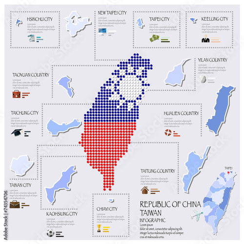 Dot And Flag Map Of Taiwan Republic Of China Infographic Design