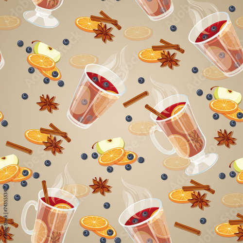 Mulled wine seamless pattern