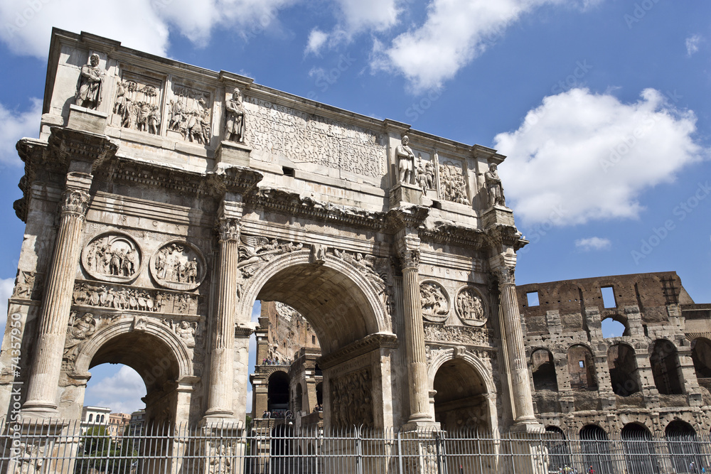 Arch of Constantine and Colosseum or Coliseum