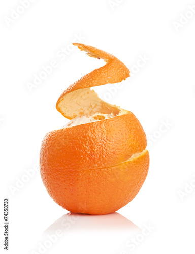 orange with peeled spiral skin