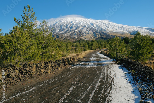 Canvastavla Dirt Trail To The Snowy Volcano Etna, Sicily