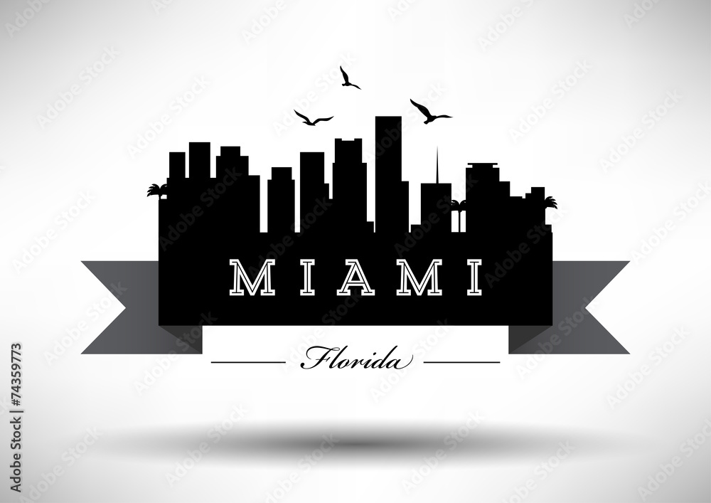 Naklejka premium Miami Skyline with Typography Design