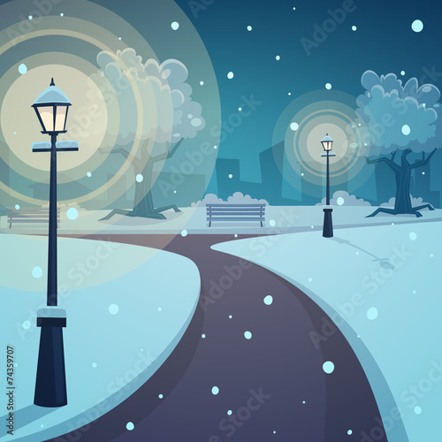 Winter night in the park