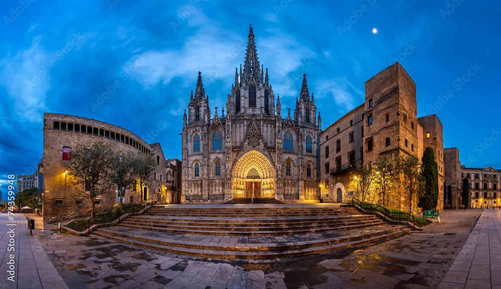 Fototapeta premium Panorama of Cathedral of the Holy Cross and Saint Eulalia in the