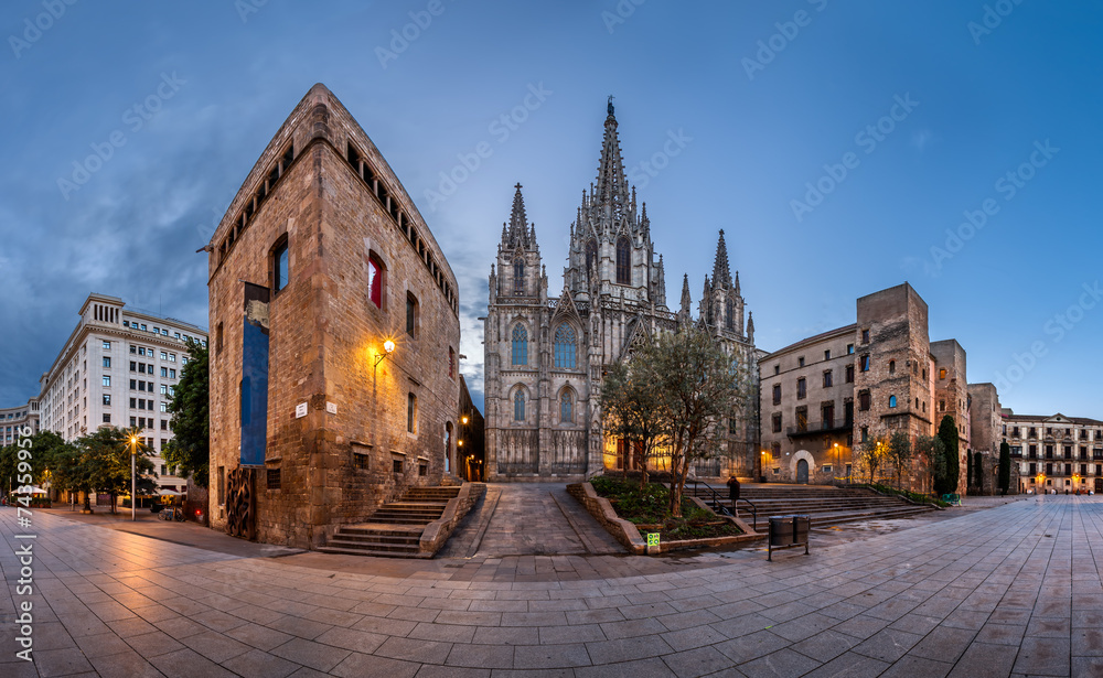 Panorama of Cathedral of the Holy Cross and Saint Eulalia in the