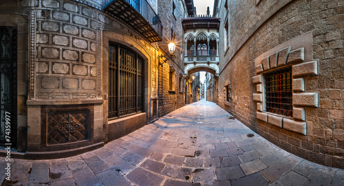 Barri Gothic Quarter and Bridge of Sighs in Barcelona, Catalonia #74359977