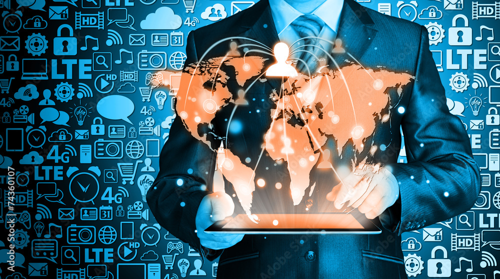 Business man using tablet PC social connection Business man using tablet PC social connection