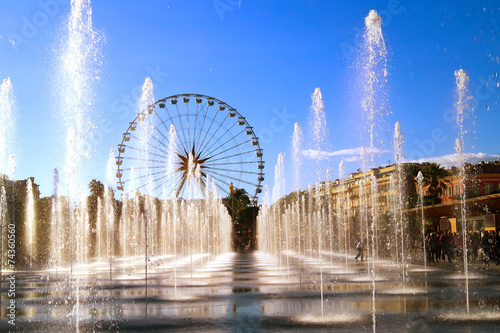 View of the water jets in the city of Nice