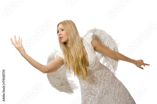 Woman with angel wings isolated on white