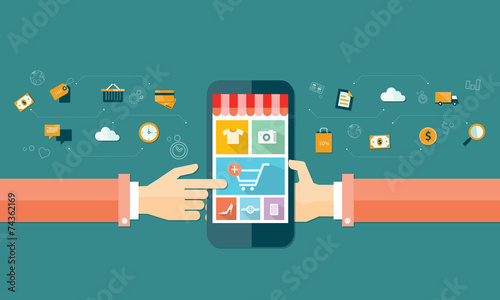 vector business mobile online shopping and e-marketing