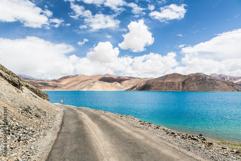 Stunning Pangong lake in Ladakh, India. The lake shares a border