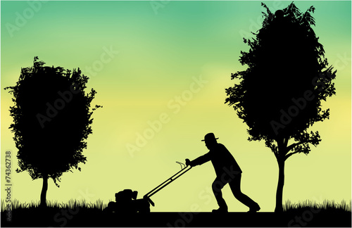 Man Mowing Lawn