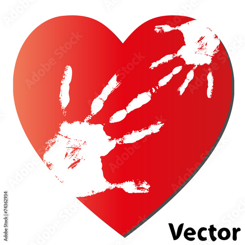 Vector child hands over a red heart