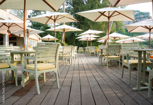 Outdoor caf   with wooden floors