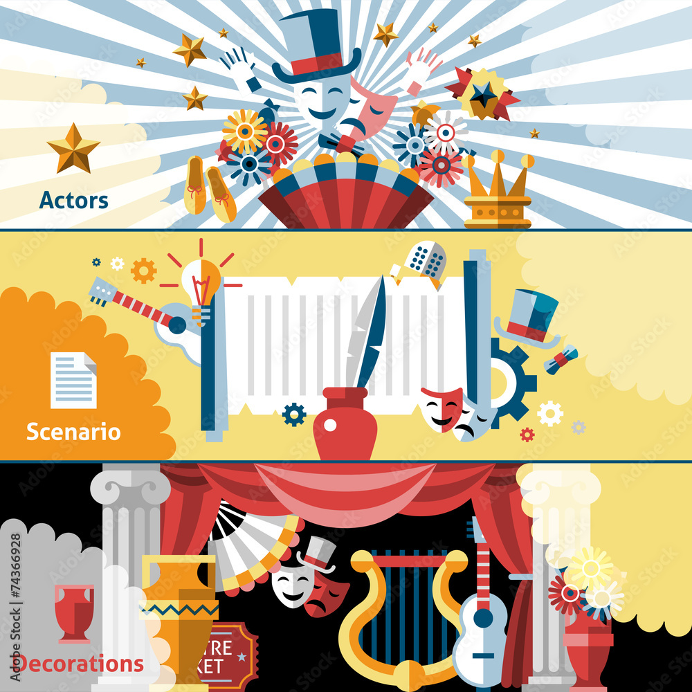 Fototapeta premium Theatre flat banner set