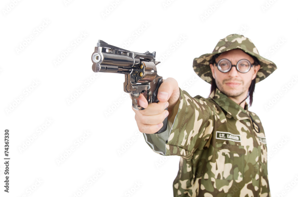 Funny soldier in military concept Funny soldier in military concept